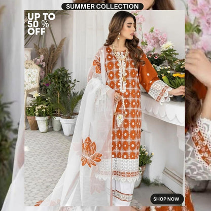 Lawn 3pc heavy embroidered unstitched suit with patchess