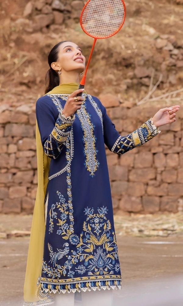 Lawn 3pc heavy embroidered suit with embroidered dupatta and motifs