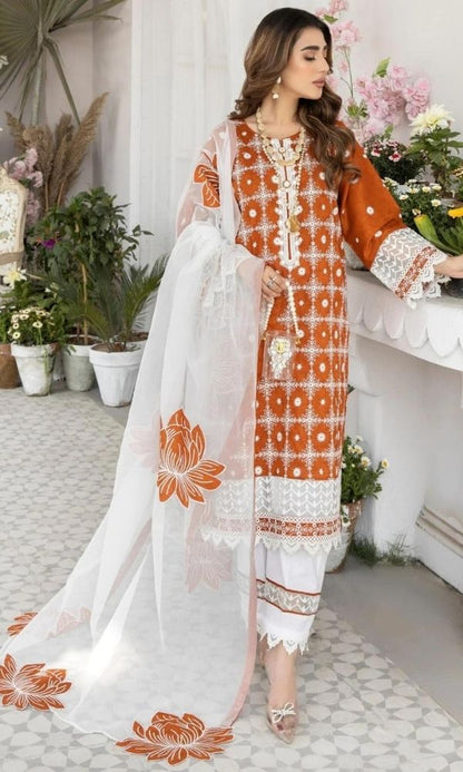 Lawn 3pc heavy embroidered unstitched suit with patchess