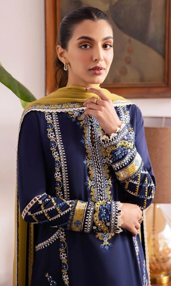 Lawn 3pc heavy embroidered suit with embroidered dupatta and motifs