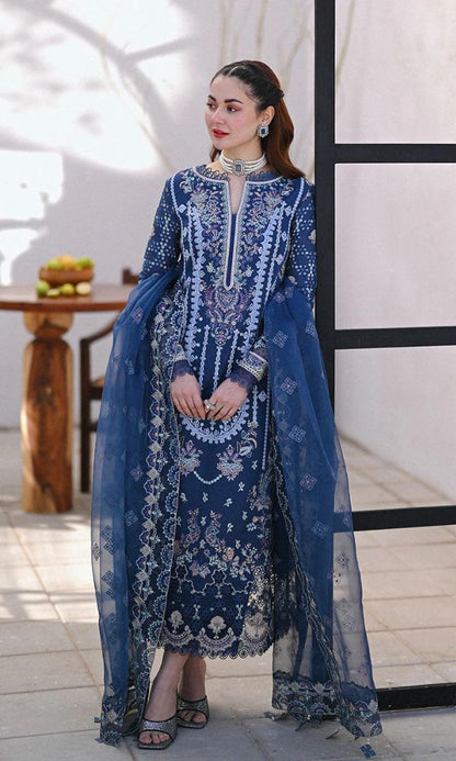 Lawn 3pc unstitched heavy embroidered suit with embroidered dupatta