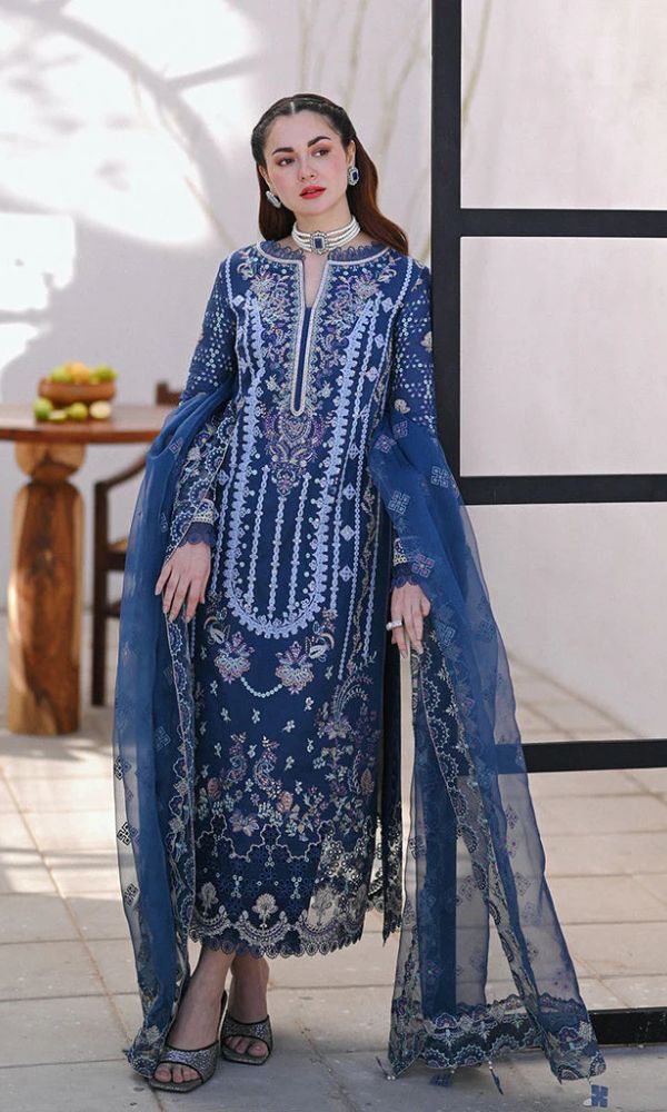 Lawn 3pc unstitched heavy embroidered suit with embroidered dupatta